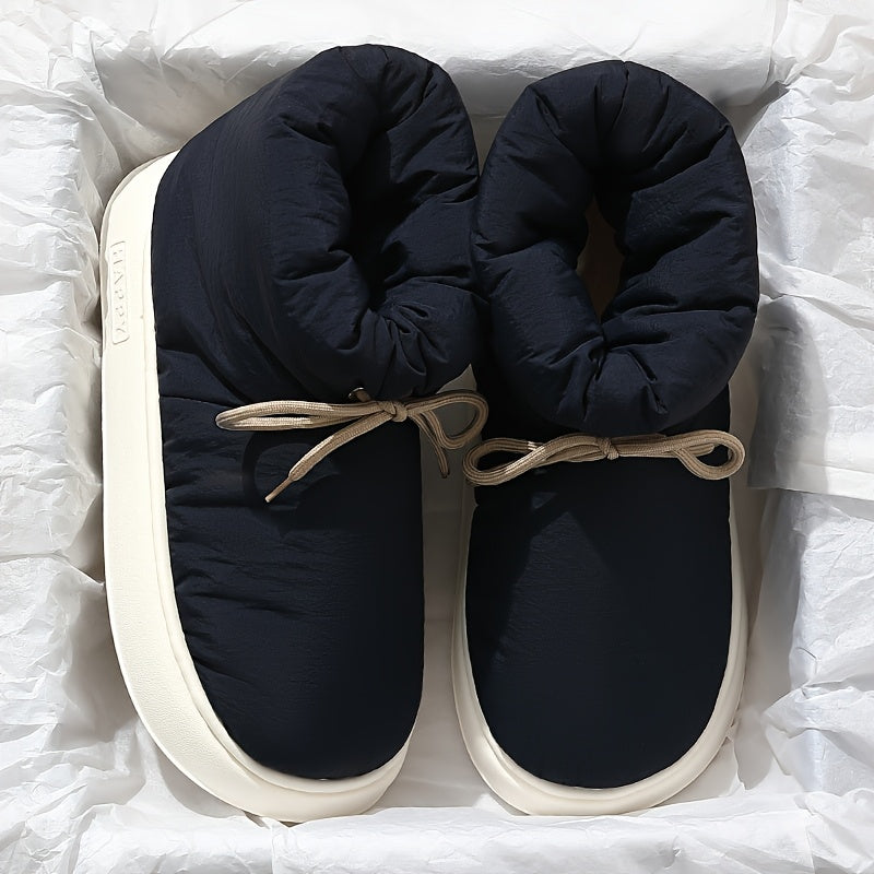 Fabric Lace Up Snow Boots - Warm