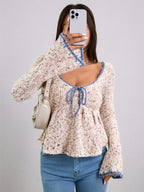 Cashmere V Neck Sweater - Flared Sleeves