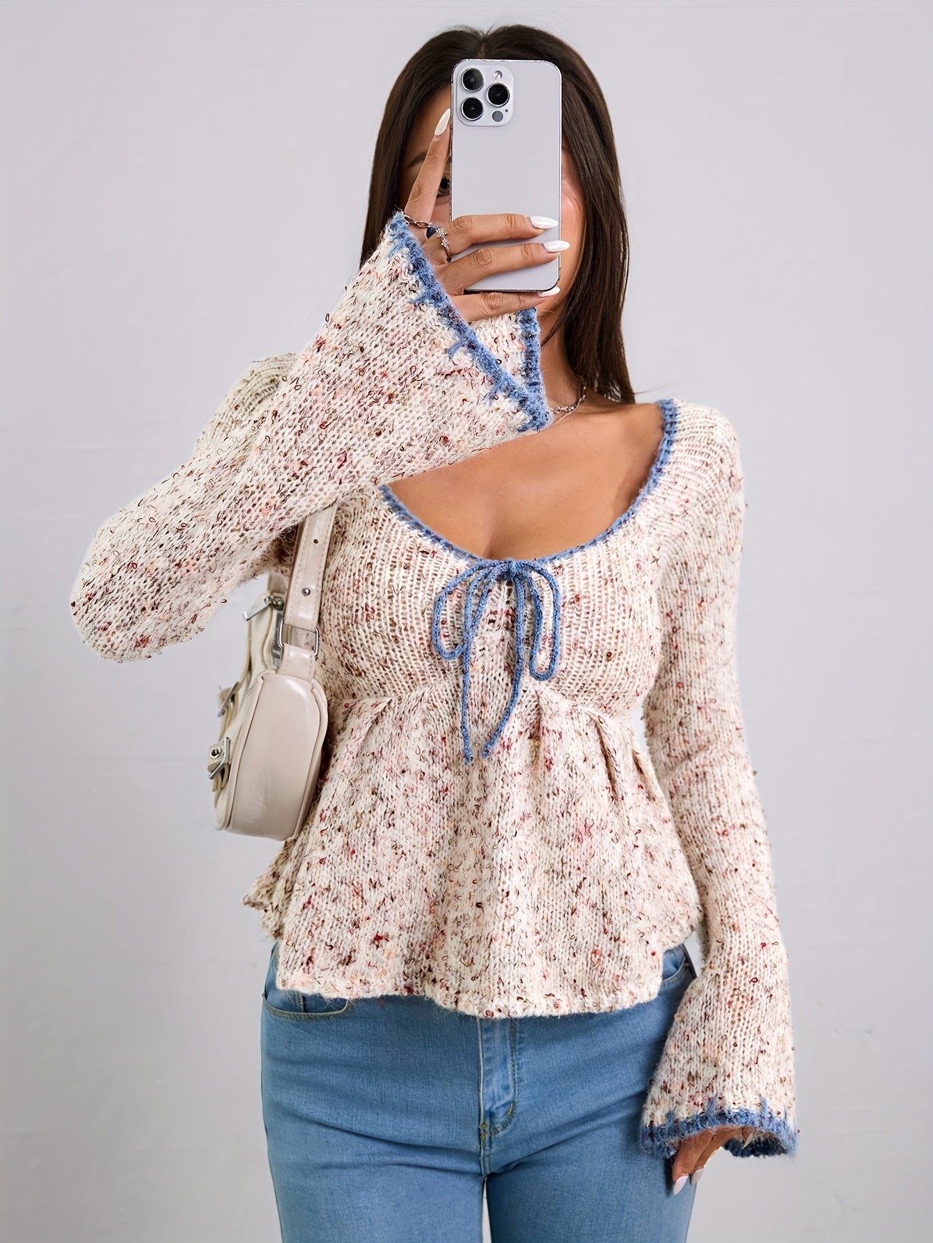 Cashmere V Neck Sweater - Flared Sleeves