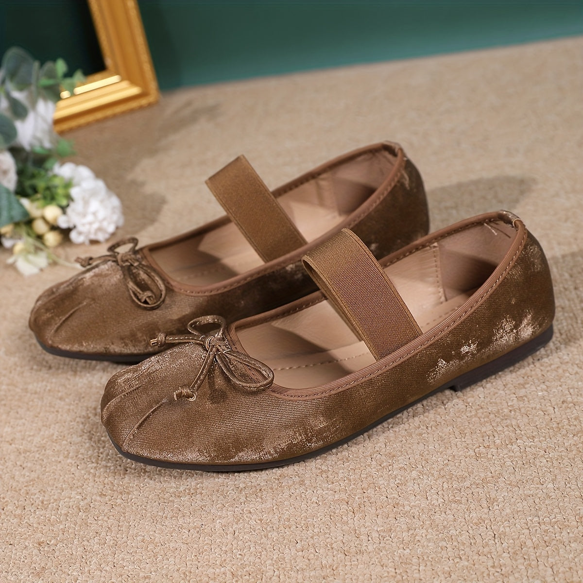 Leather Mary Jane Ballet Flats with Bow