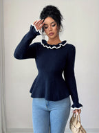 Blue Ruffle Sweater - Crew Neck