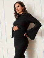 Black Maternity Dress - Bell Sleeve