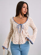 Cashmere V Neck Sweater - Flared Sleeves