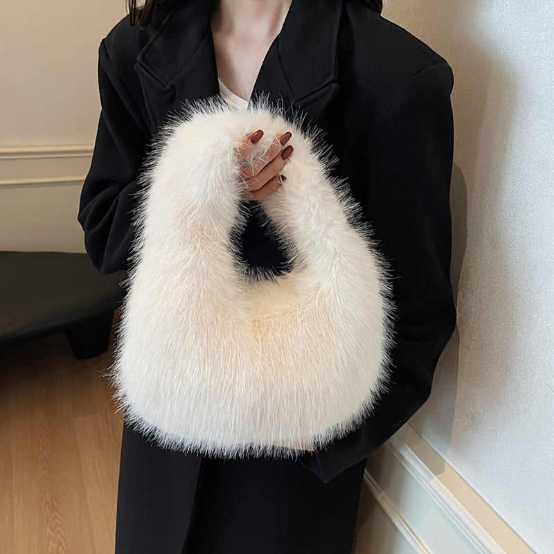Women’s Plush Handbag - Soft Stylish Everyday Shoulder Bag