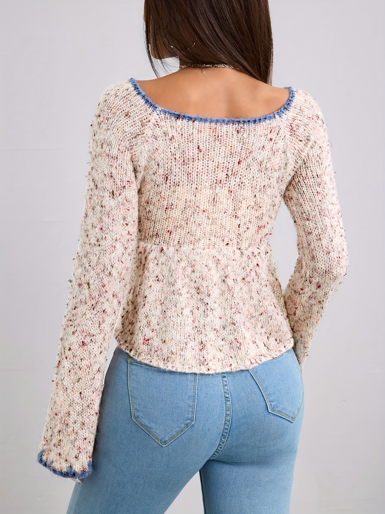 Cashmere V Neck Sweater - Flared Sleeves