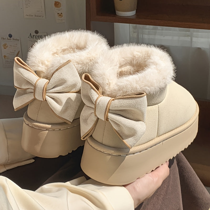 Faux Fur Winter Slippers - High Top with Bow