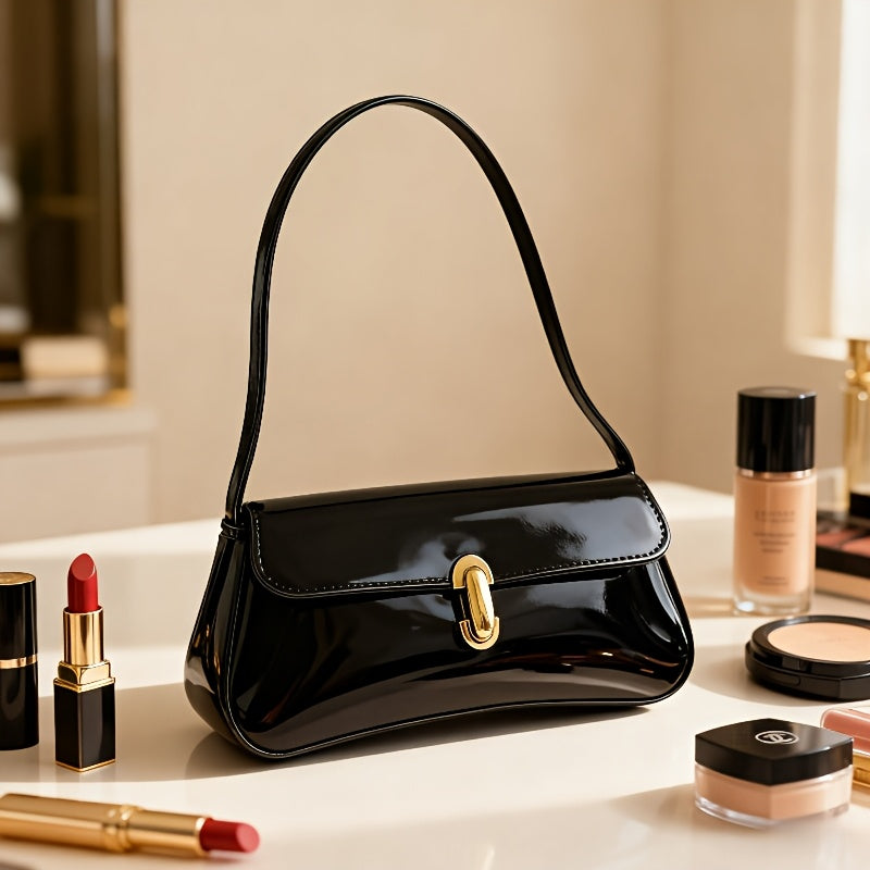 Women’s Quilted Crossbody Handbag - Glossy Finish Detachable Strap Bag