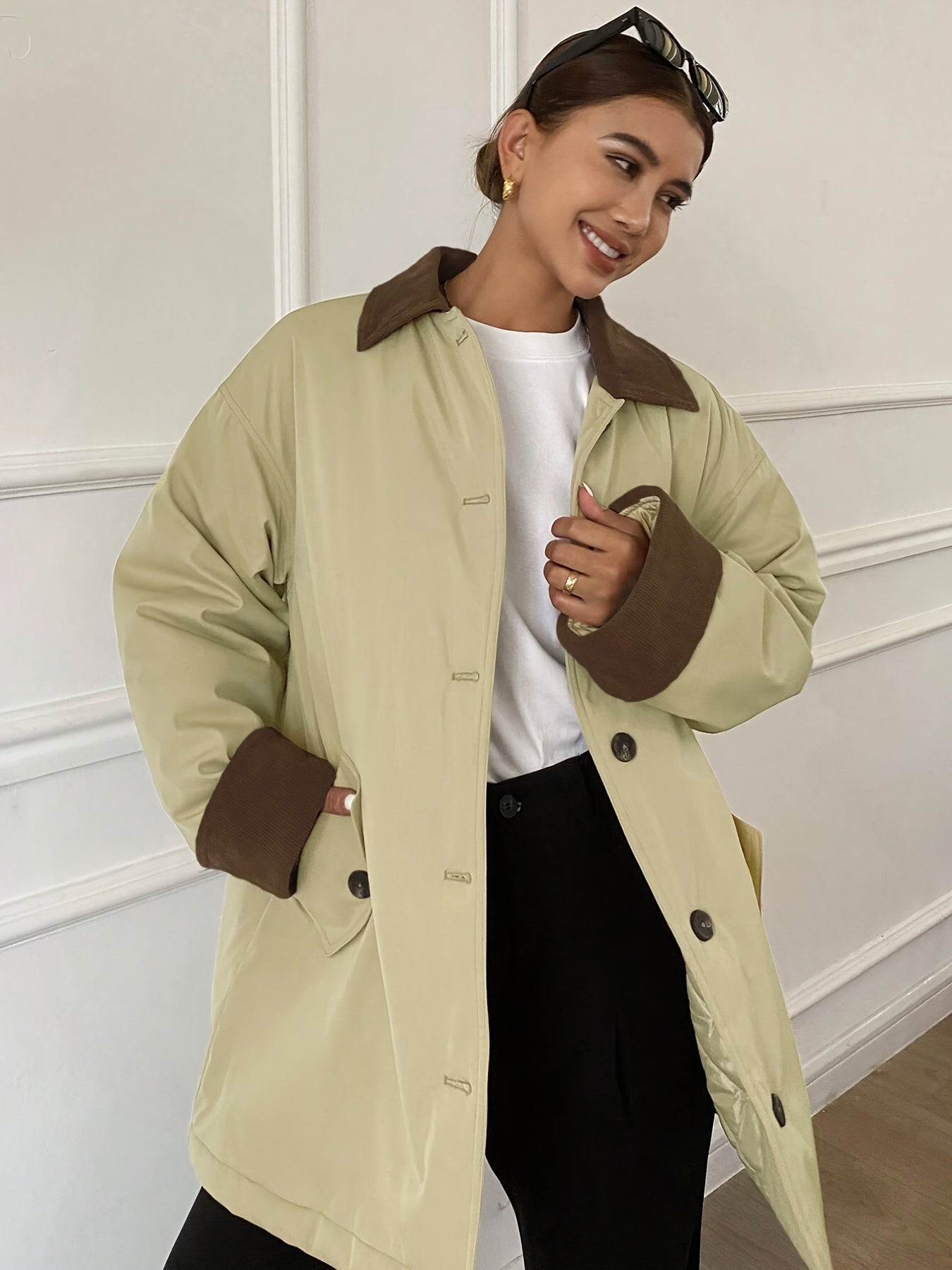 Women’s Color Block Lapel Jacket - Solid Fabric Lightweight Outerwear