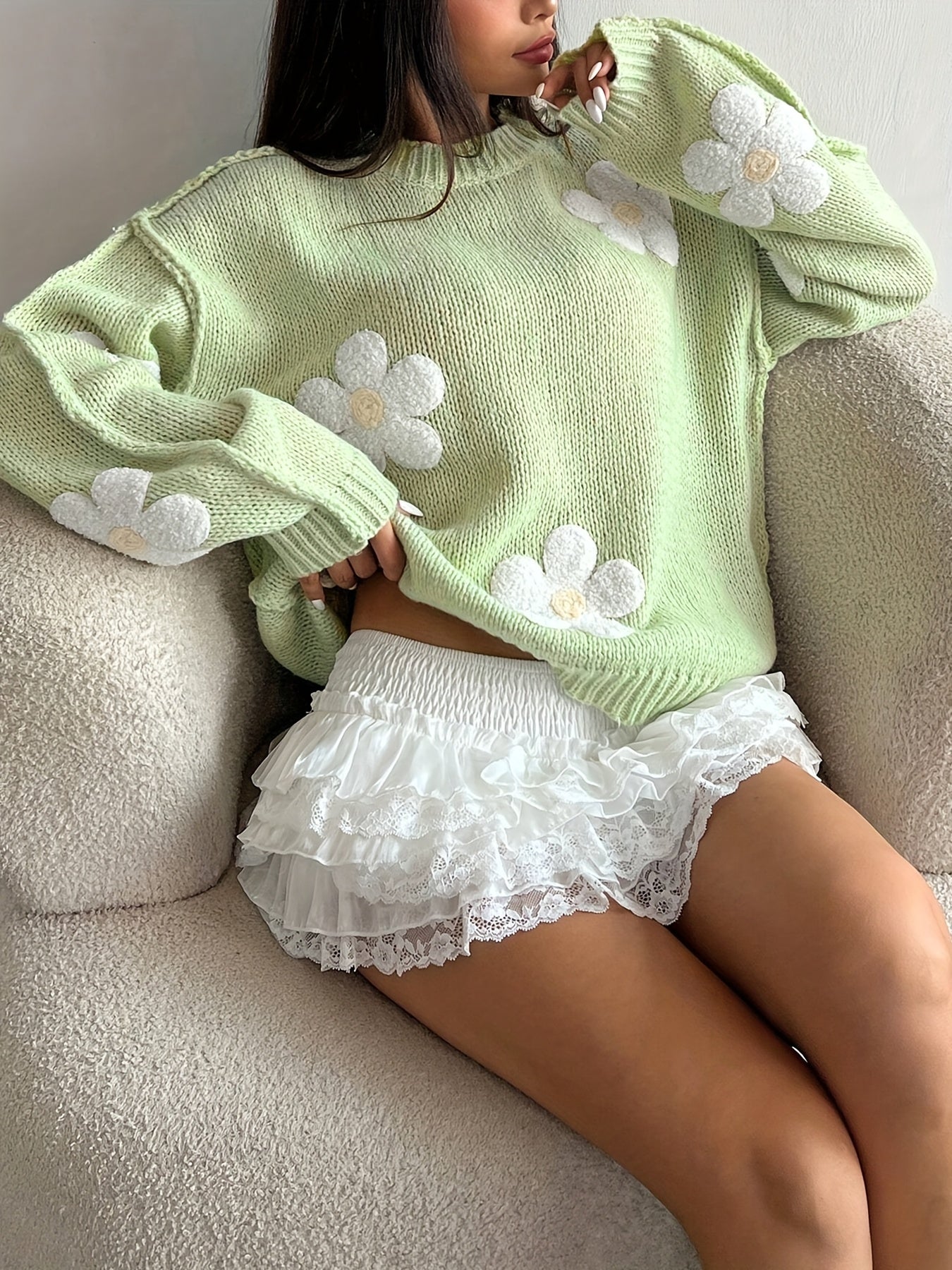 Floral Jacquard Sweater - Cozy Pullover