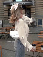 Bow Decor Long Sleeve Top - Crew Neck