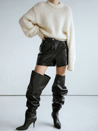 Cotton Lantern Sleeve Sweater - Round Neck