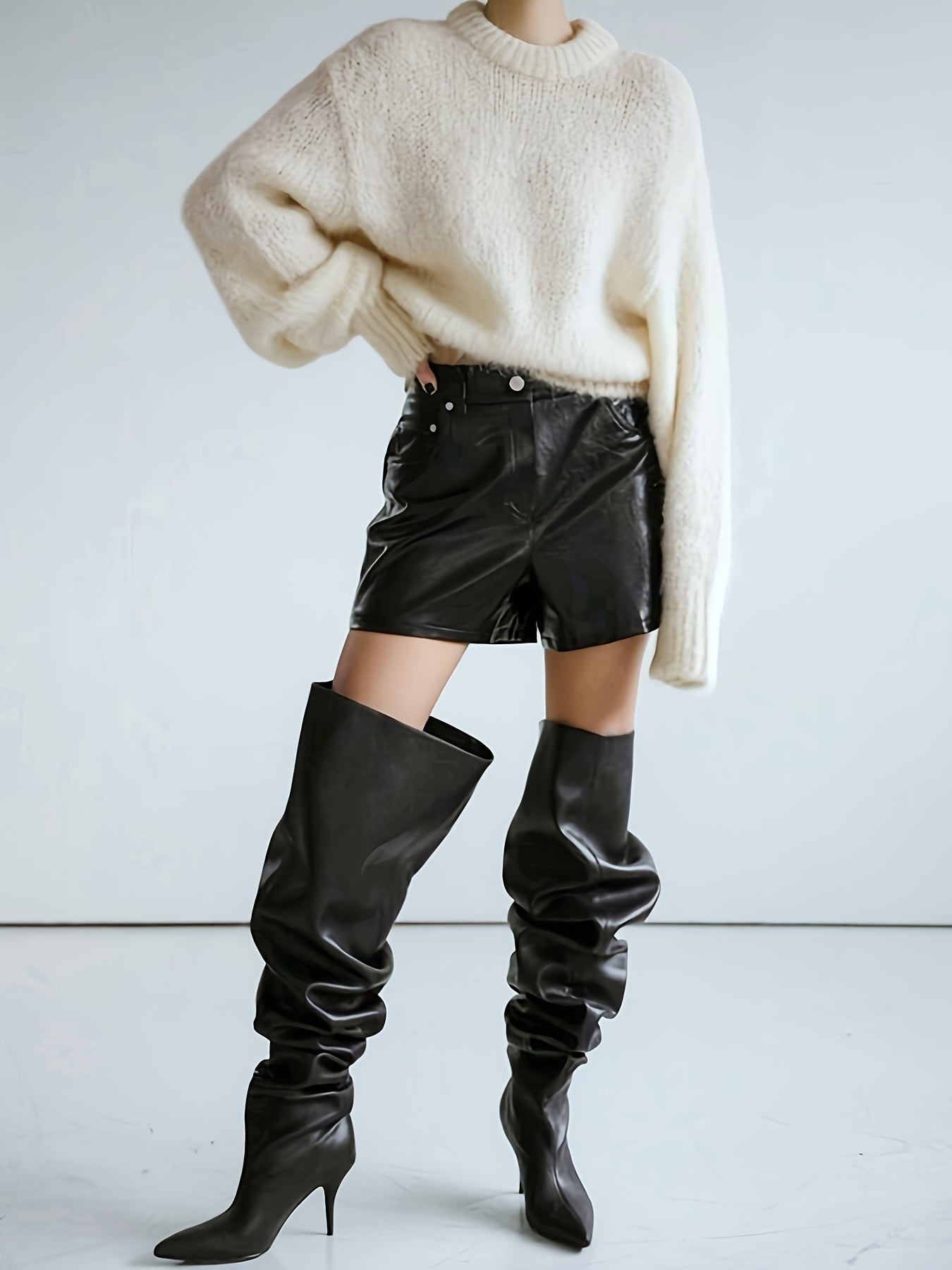 Cotton Lantern Sleeve Sweater - Round Neck