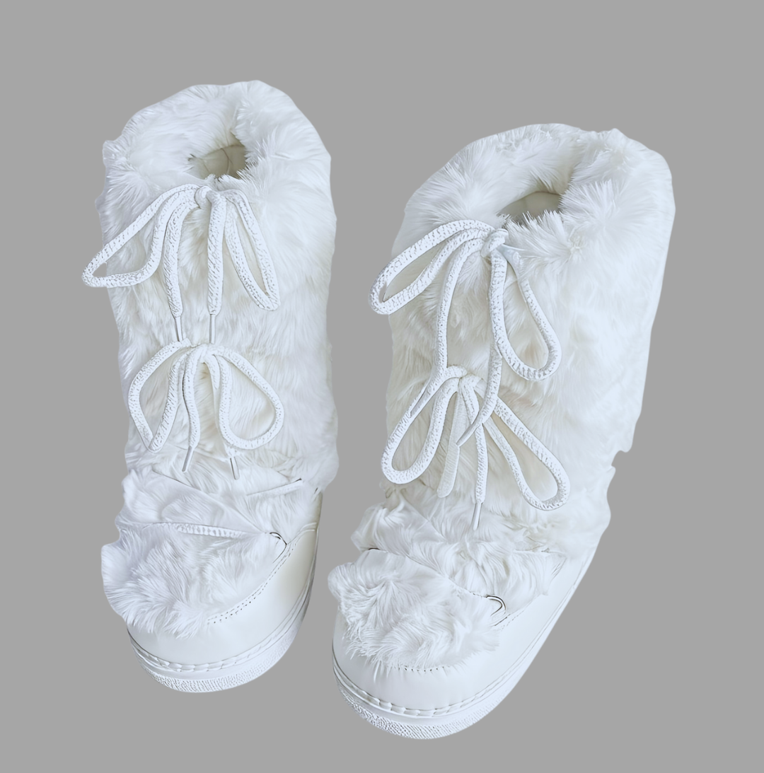 Faux Fur Snow Boots - Thick Soles and Bow Straps
