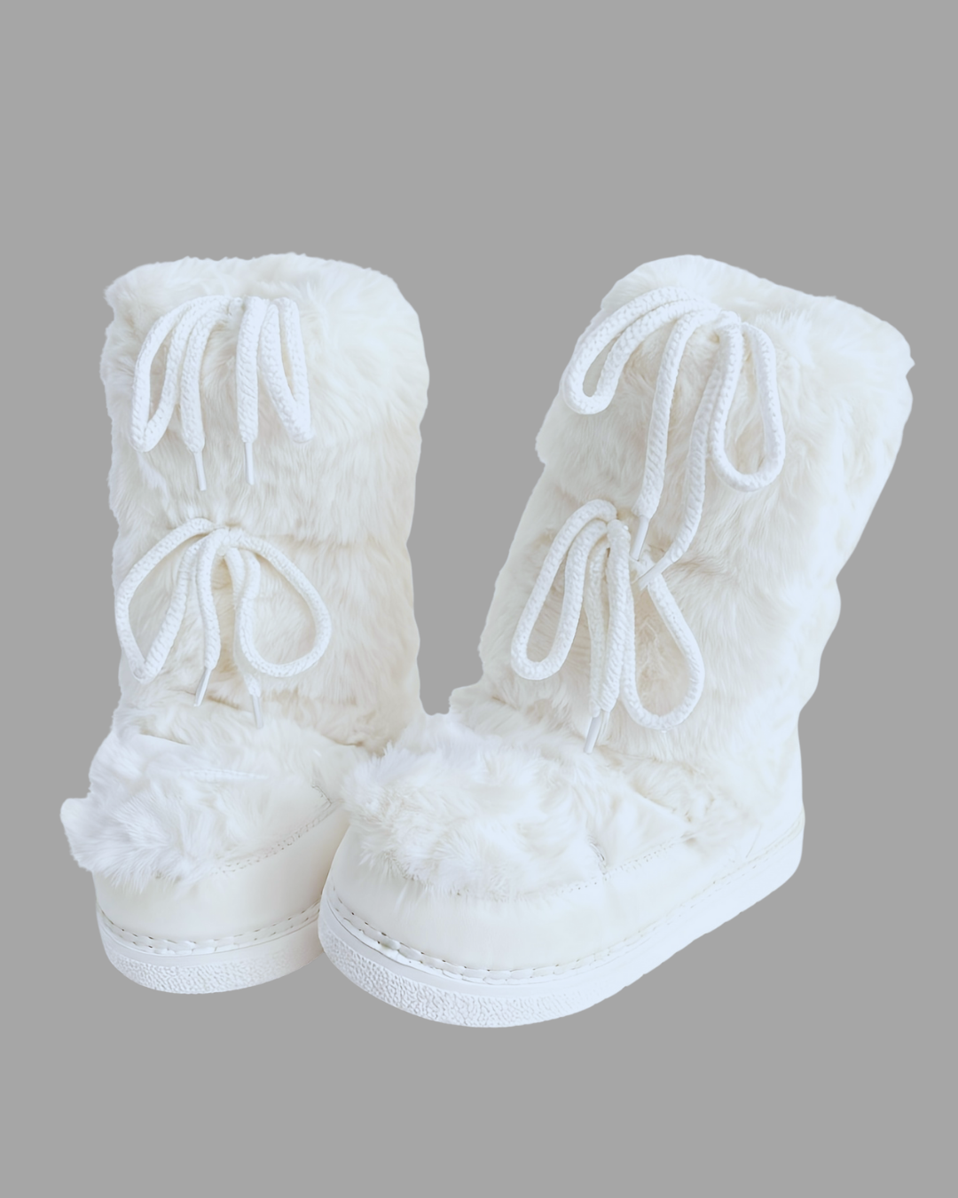Faux Fur Snow Boots - Thick Soles and Bow Straps