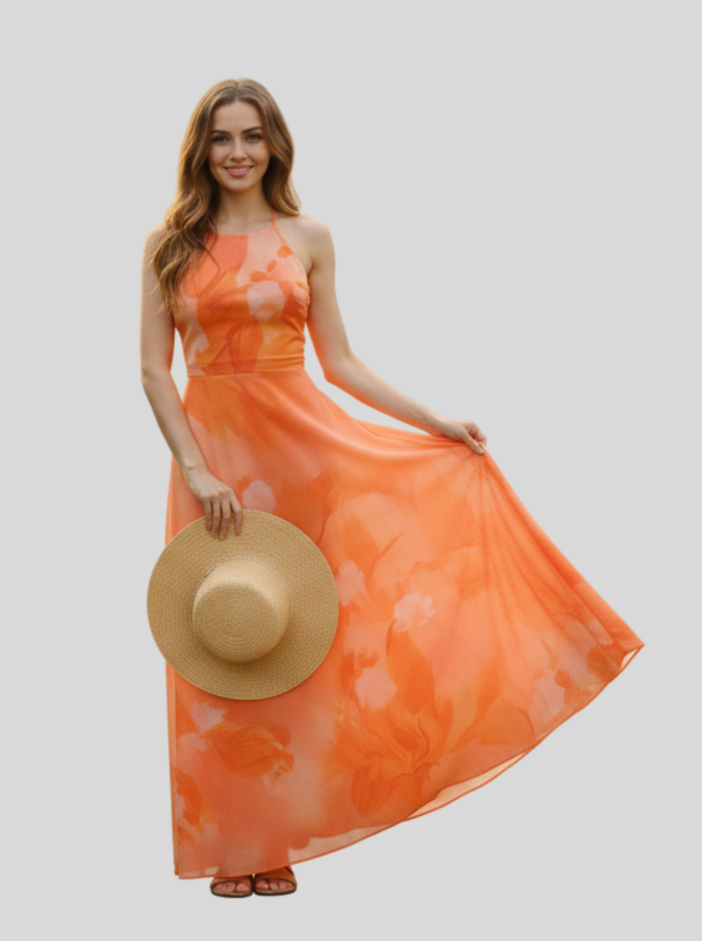 Floral Square Neck Dress - Long