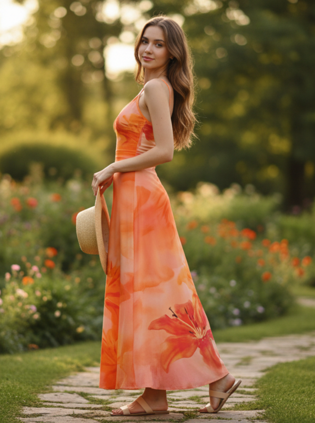 Floral Square Neck Dress - Long