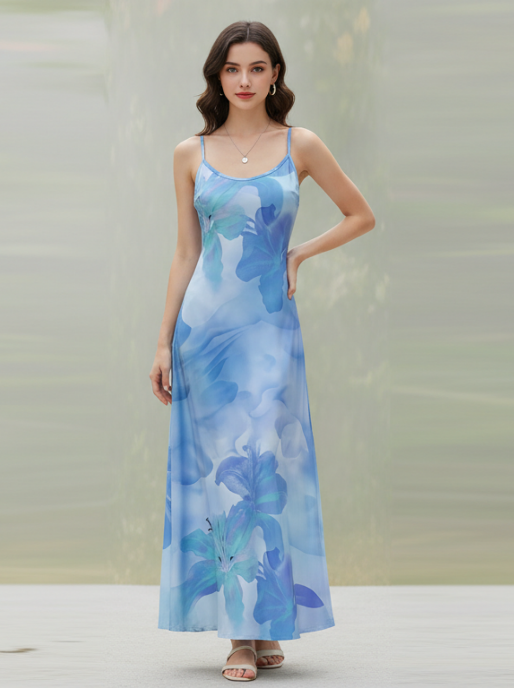 Floral Square Neck Dress - Long