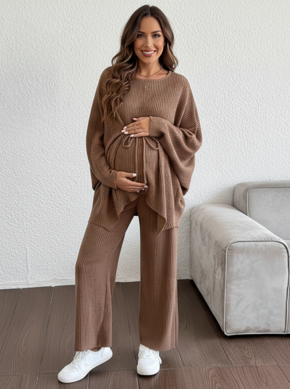 Women's Cotton Maternity Set - Long-Sleeve Top & Trousers