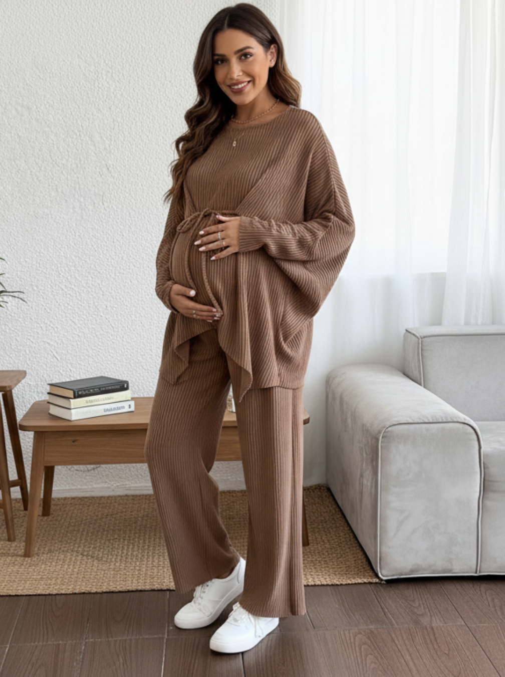 Women's Cotton Maternity Set - Long-Sleeve Top & Trousers