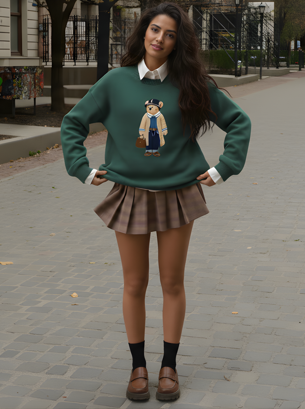 Cartoon Bear Sweater - Crew Neck