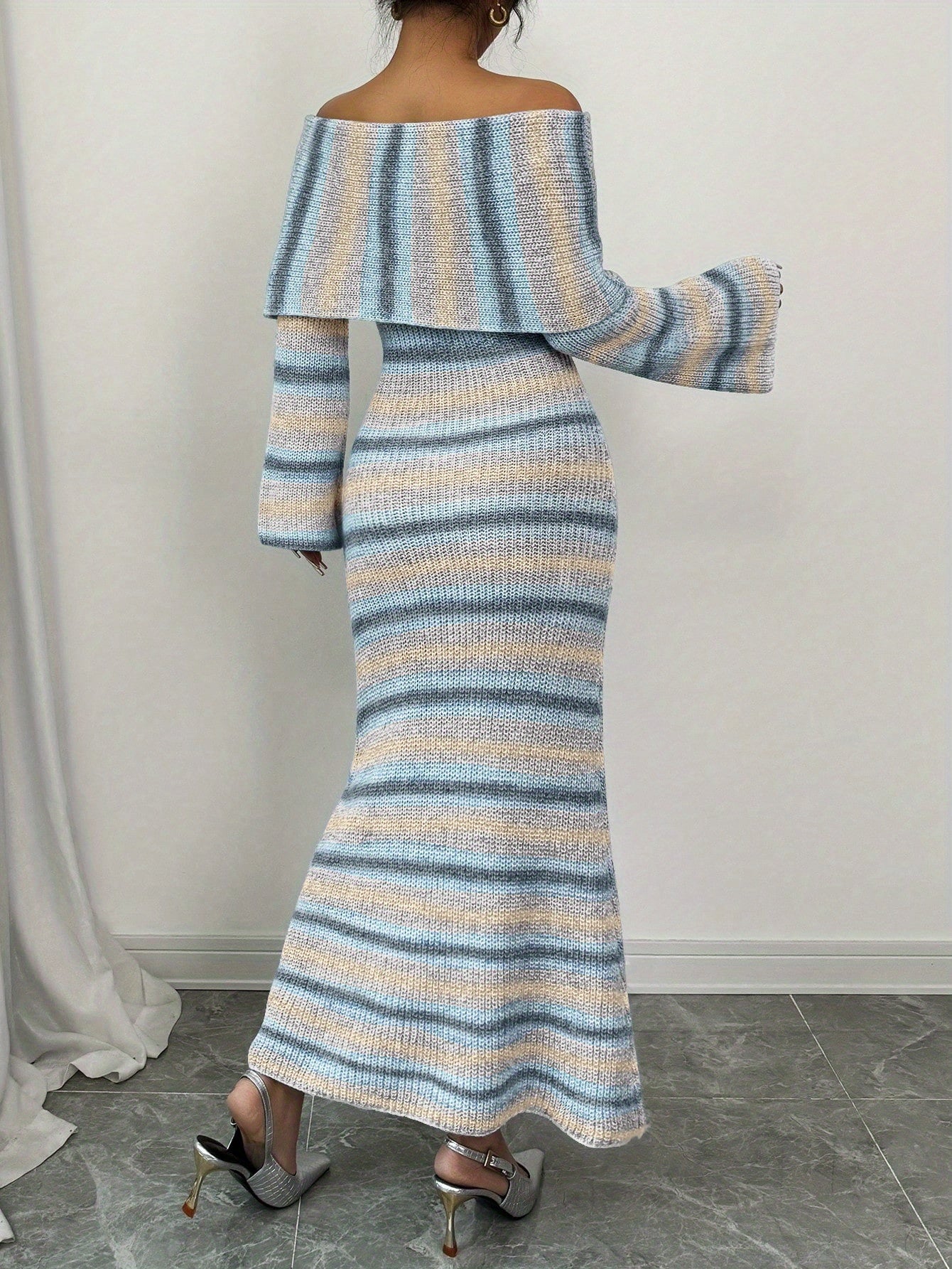 Blue Gradient Striped Dress - Mid Length