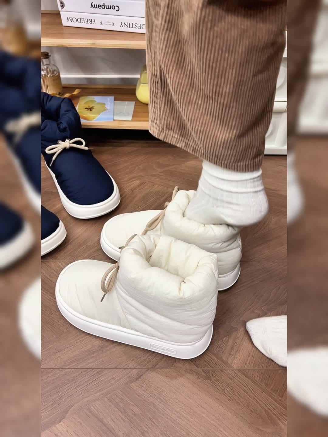 Fabric Lace Up Snow Boots - Warm