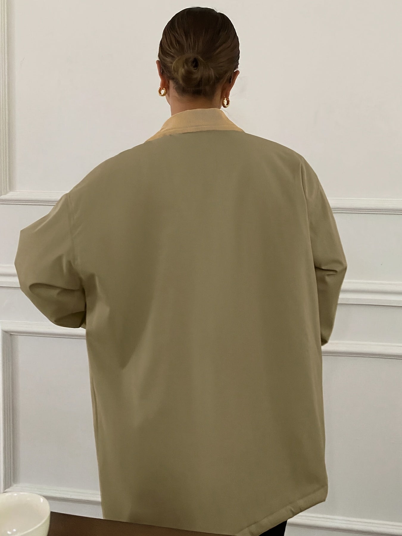 Women’s Color Block Lapel Jacket - Solid Fabric Lightweight Outerwear