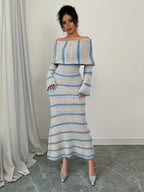 Blue Gradient Striped Dress - Mid Length