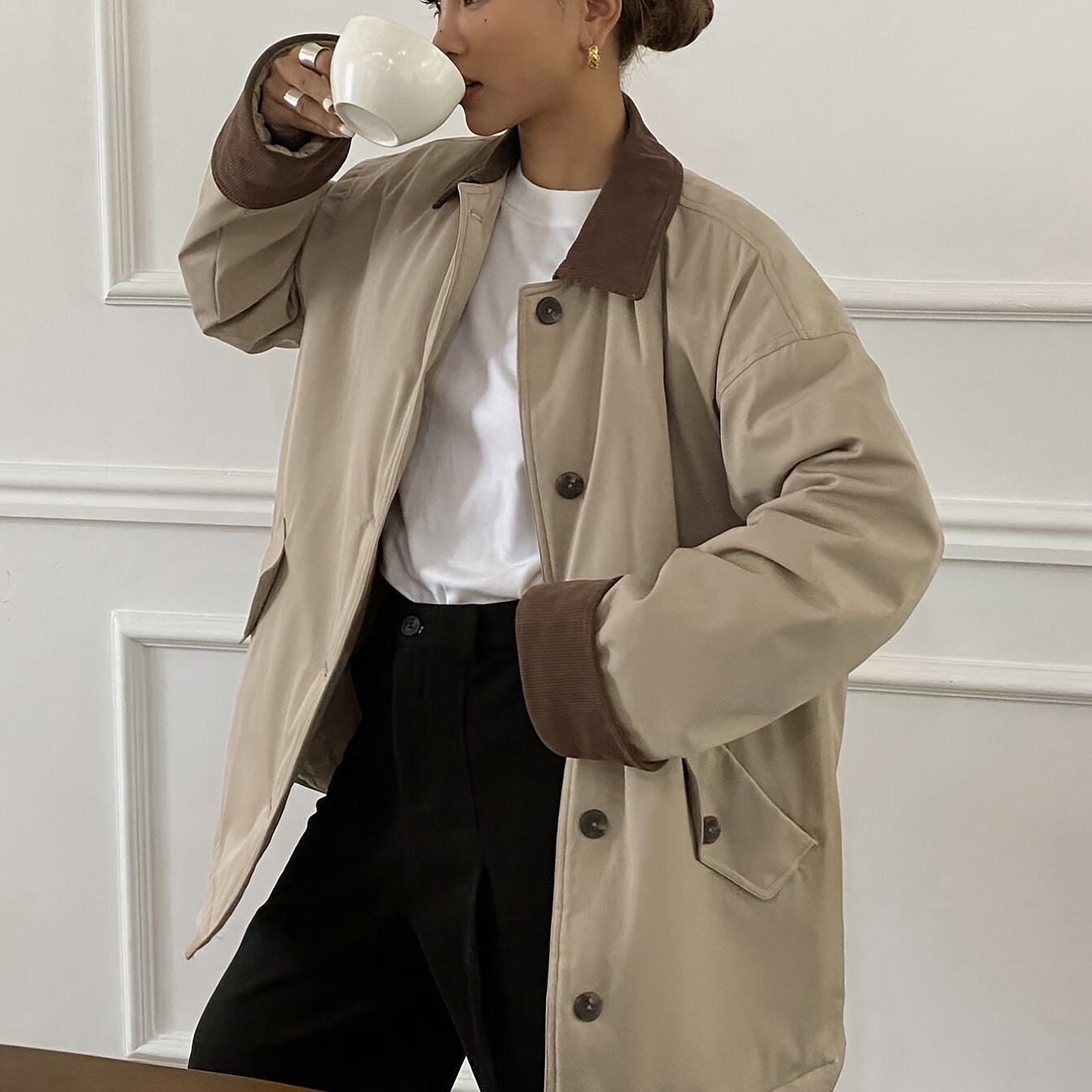 Women’s Color Block Lapel Jacket - Solid Fabric Lightweight Outerwear