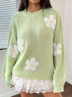 Floral Jacquard Sweater - Cozy Pullover