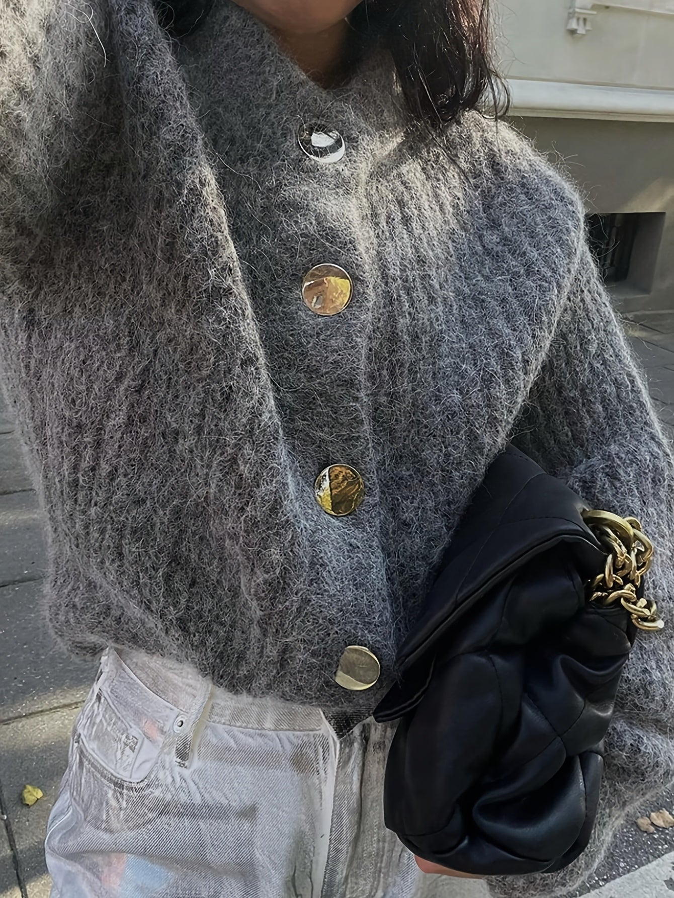 Fleece Cardigan - Crew Neck and Long Sleeve