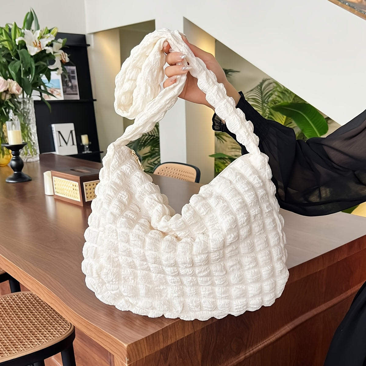 Women’s Polyester Pleated Shoulder Bag - Lightweight Stylish Everyday Handbag