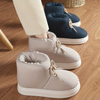 Fabric Lace Up Snow Boots - Warm