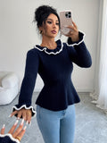 Blue Ruffle Sweater - Crew Neck