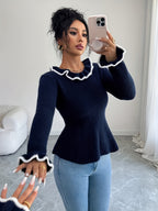Blue Ruffle Sweater - Crew Neck