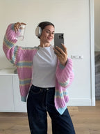 Color Block Striped Cardigan - V Neck