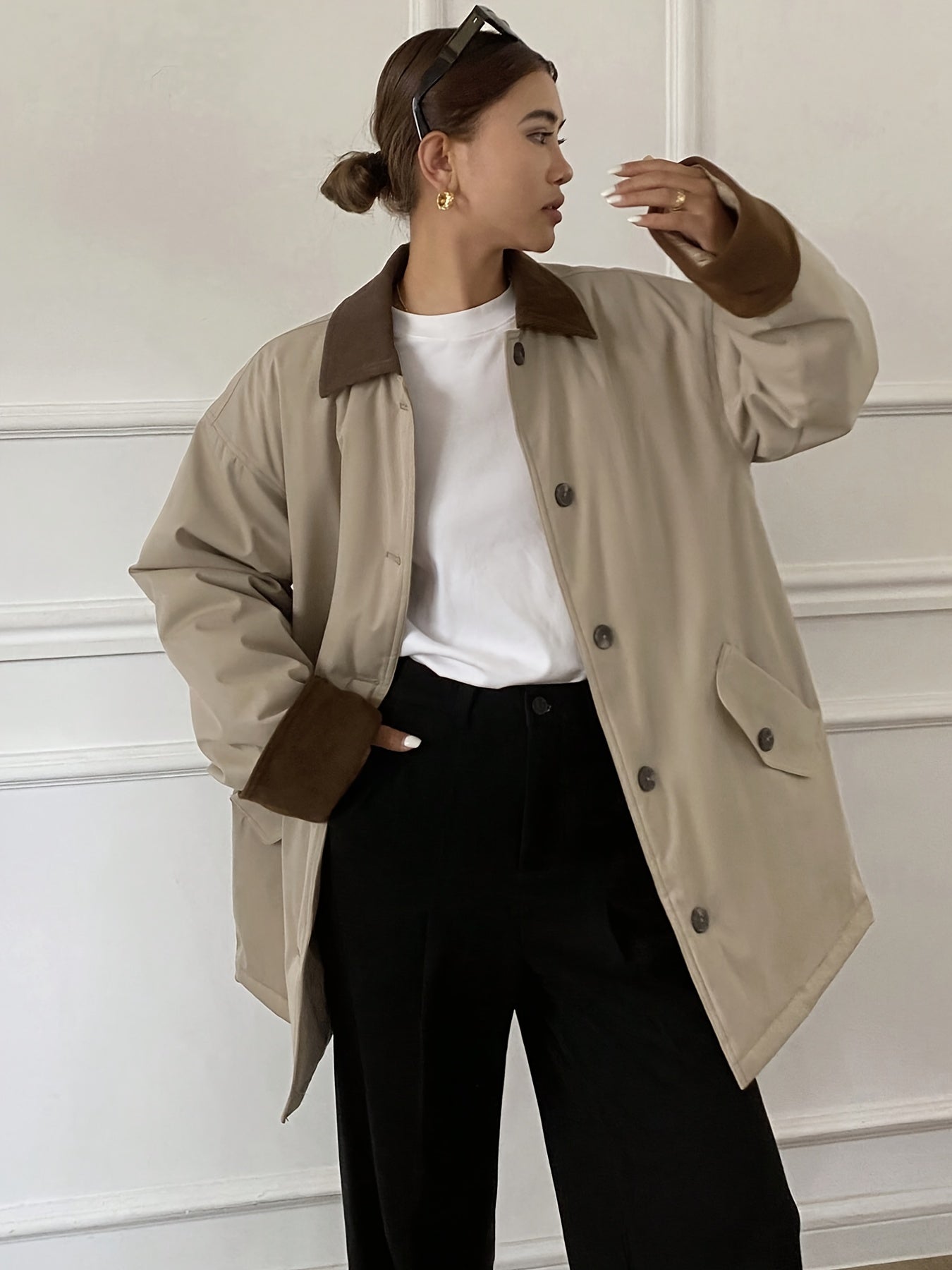 Women’s Color Block Lapel Jacket - Solid Fabric Lightweight Outerwear