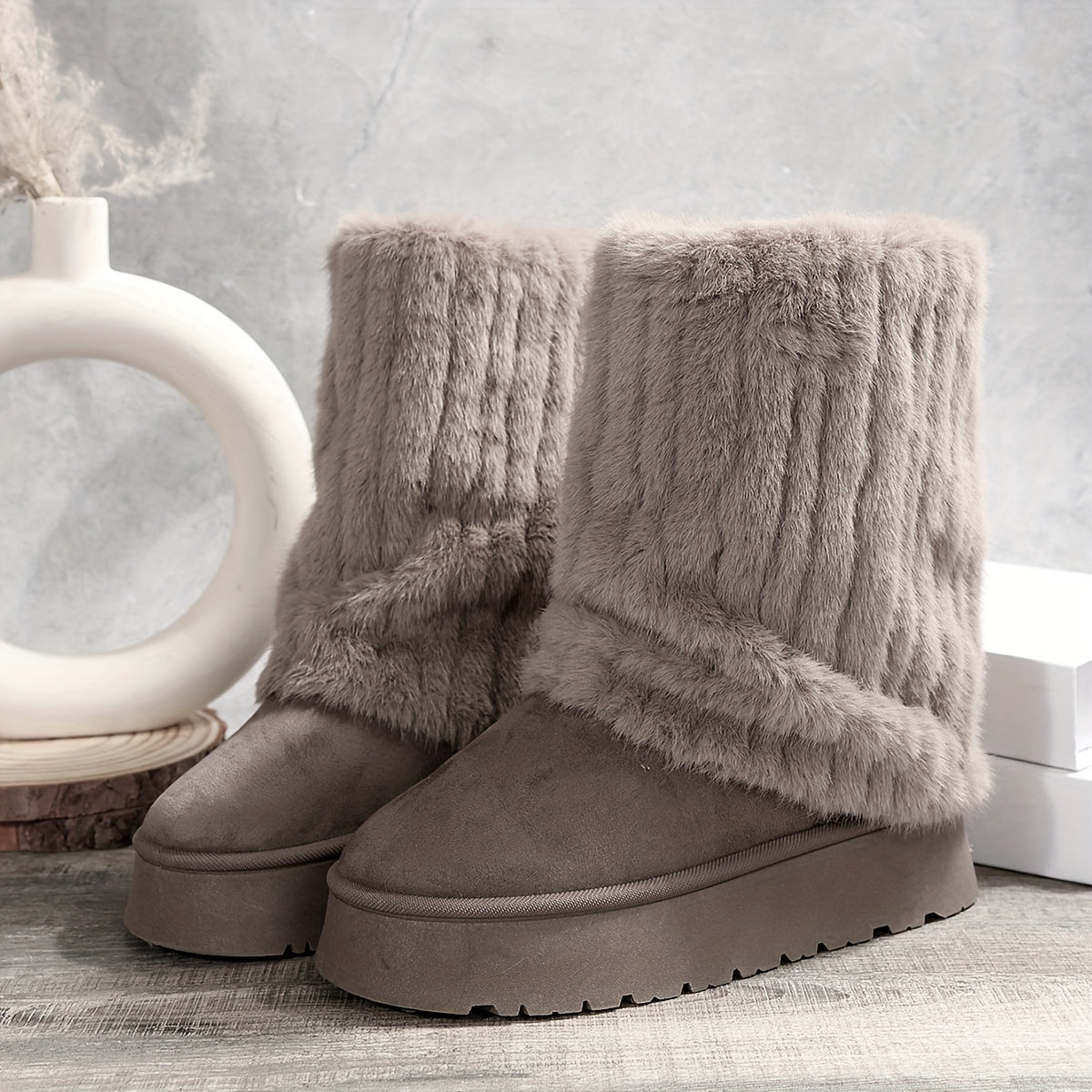 Faux Fur Plus Size Snow Boots - Winter Footwear