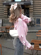 Bow Decor Long Sleeve Top - Crew Neck