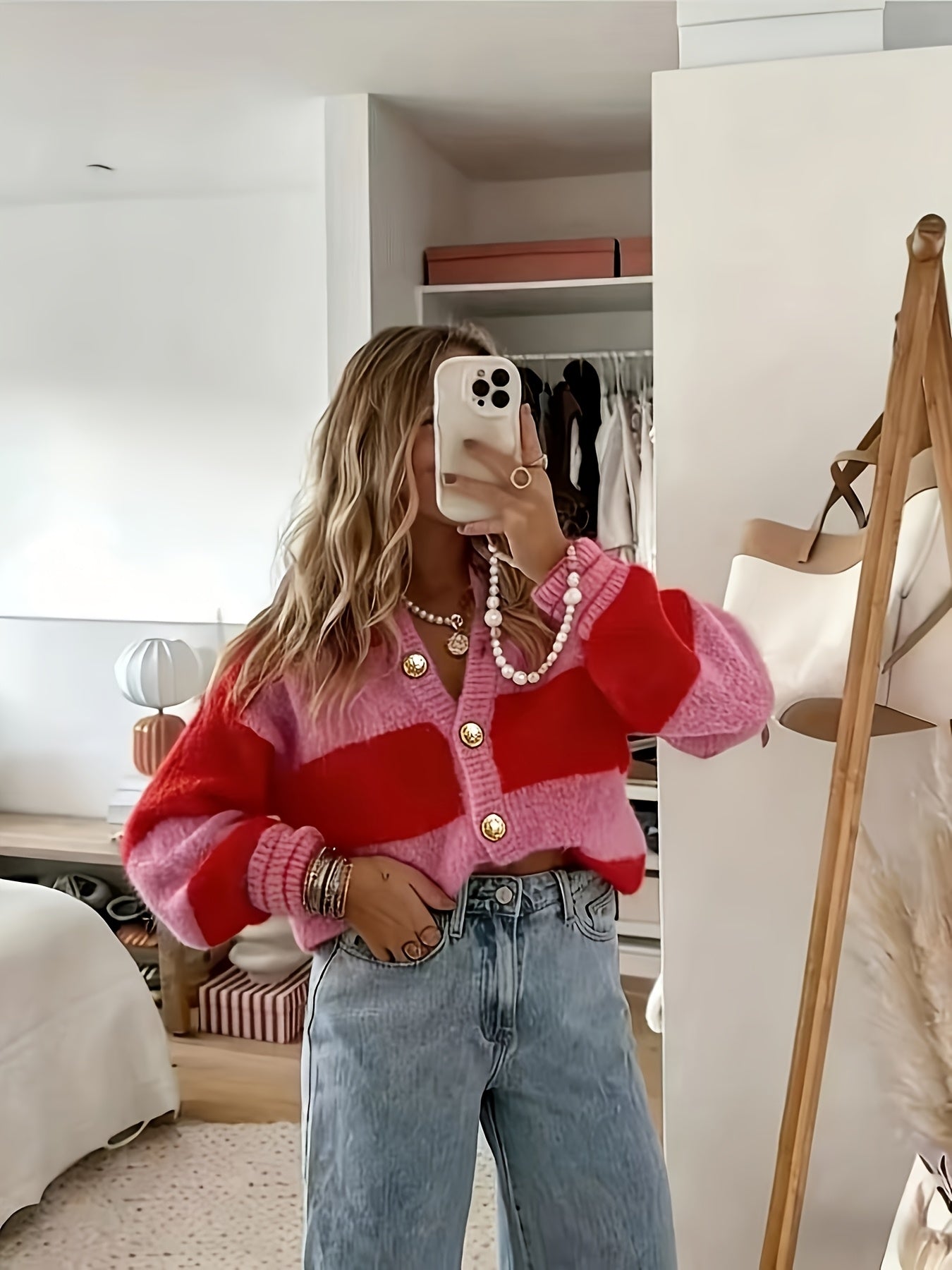 Red Plaid Cardigan - Open Front