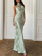 Chiffon A Line Halter Neck Dress - Long