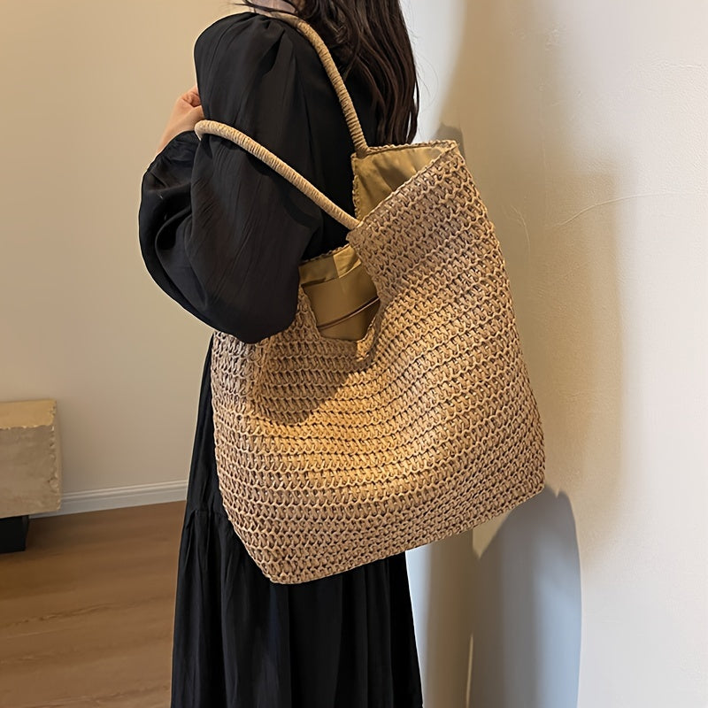 Straw Tote Bag - Large Capacity Woven Shoulder Handbag