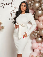 Cotton Maternity Long Dress - Crew Neck