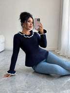 Blue Ruffle Sweater - Crew Neck