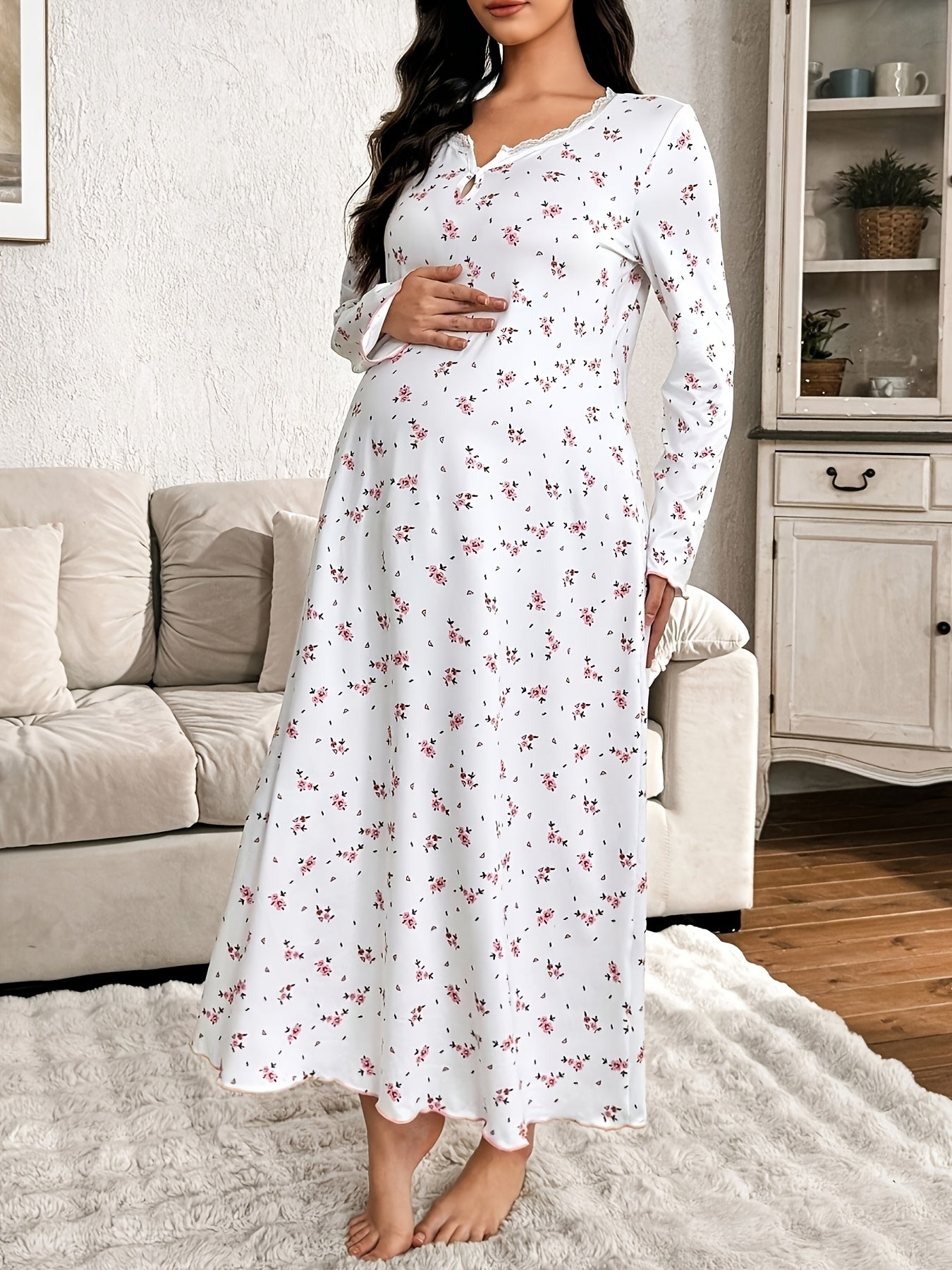 Lace Maternity Nightgown - Long Sleeve