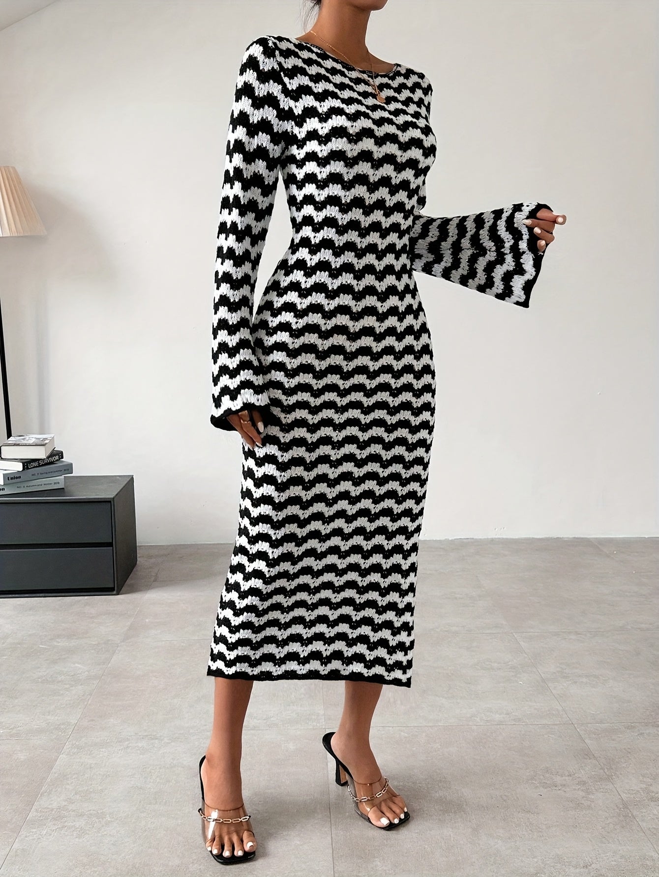Black White Striped Dress - Long