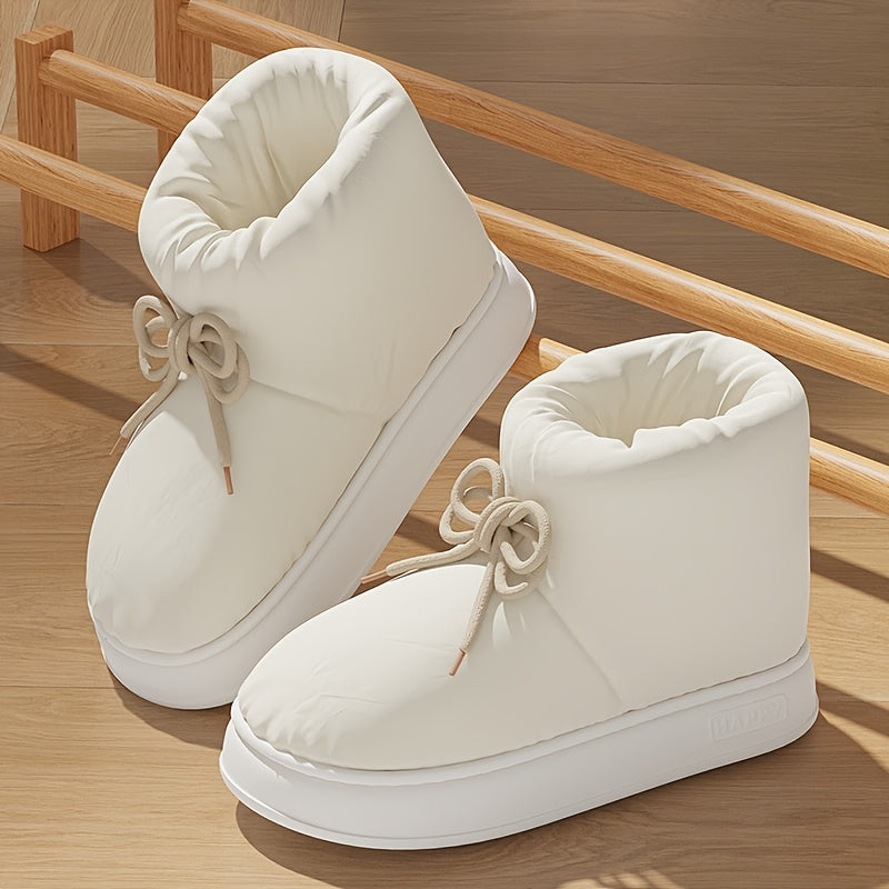 Fabric Lace Up Snow Boots - Warm