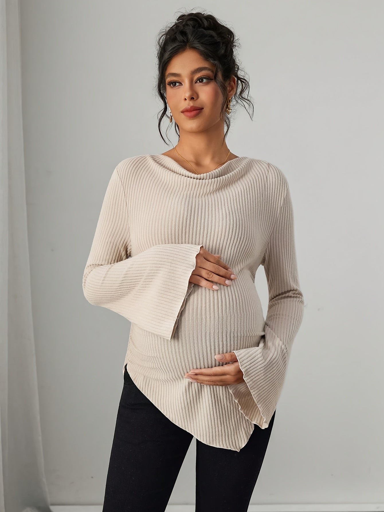 Cotton Maternity Drawstring T Shirt - Asymmetrical