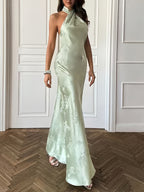 Chiffon A Line Halter Neck Dress - Long