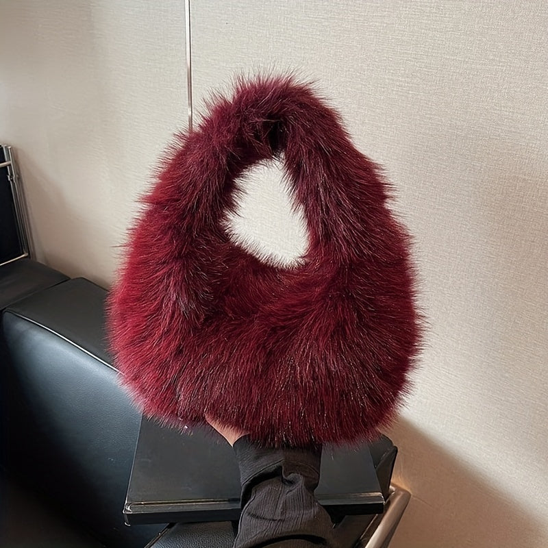 Women’s Plush Handbag - Soft Stylish Everyday Shoulder Bag
